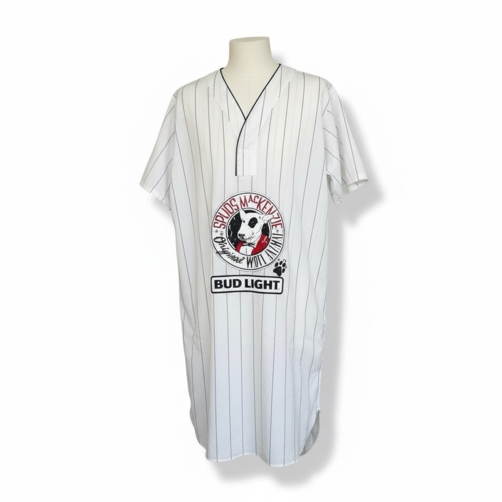 Vintage Spuds MacKenzie Bud Light Sleep Shirt Nightgown USA M Pinstripe